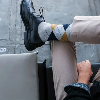 1 Чифт мъжки чорапи с кръгло деколте за ежедневието пропускливост на въздуха, ароматизация и като пот с френски прости ромбовидным модел