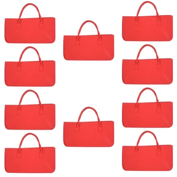 10X Войлочный чантата си, Филцови чанта за съхранение, ежедневна чанта за пазаруване с голям капацитет - Червен