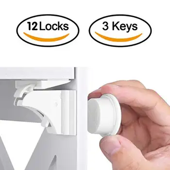 (12 замъци 3 ключа) Магнитен заключване от деца Защита от деца Заключване за безопасност за деца Затвори чекмеджето Ограничител на вратата на гардероба Защитни брави