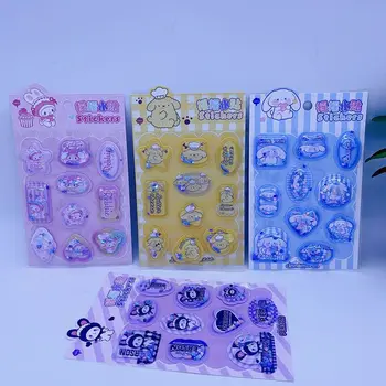 24шт Sanrio Творчески карикатура Kuromi Cinnamoroll My Melody 3d стикери с люлеещ кристали, Детски стерео етикети, подарък на едро