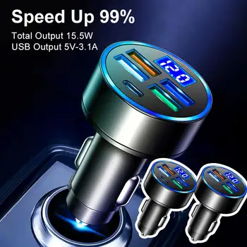 4 Порта USB Цифров Дисплей Зарядно за Кола Type C PD 150 W Адаптер Бързо Зареждане На Huawei OPPO Oneplus iPhone 14 Pro Max 13 12 V6C8