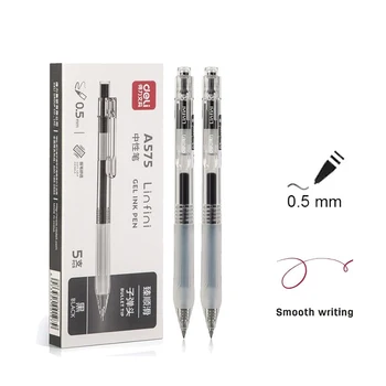 5 бр./кор. Гел химикалка Deli A575 Linfini Серия 0,5 мм, студентски химикалка с черно мастило, бързо съхнещи пишещи средства