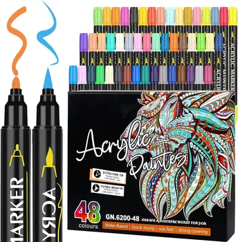 ARTEXUS 48-Цветна писалка за рисуване, акрилни маркери с две топчета, пискюли с тънки обувки, подходящи за наскальной живопис, керамика, художествени материали
