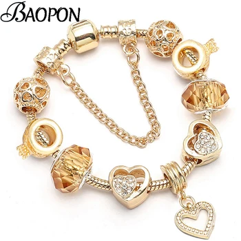 BAOPON Известна марка бижута, гривни-пазител за жени със сърце от любов, Брендовый гривна, златни гривни, Pulseras Mujer, директна доставка