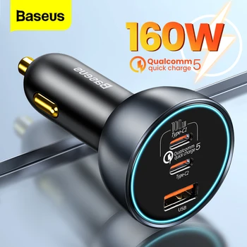 Baseus 160 W Зарядно за Кола USB Type C Адаптер За Зарядно устройство За Бързо Зареждане на телефон QC 5,0 4,0 3,0 PD Зарядно За iPhone 14 Macbook Pro iPad