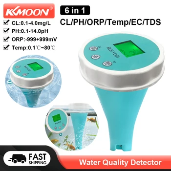 KKMOON Детектор на качеството на водата 6 В 1 PH EC TDS ORP Температурата на Хлор Тестер за Качеството на водите в Басейна Водоустойчив Remote APP