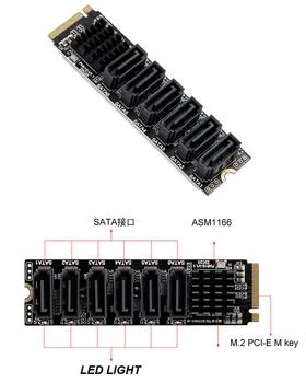 M. 2 NVME PCI-E PCIE X4 X8 X16 до 6 порта SATA 3,0 Адаптер Странично III ASM1166 6 GB/Сек. Шасито на сървърен КОМПЮТЪР Разширяване на компютър