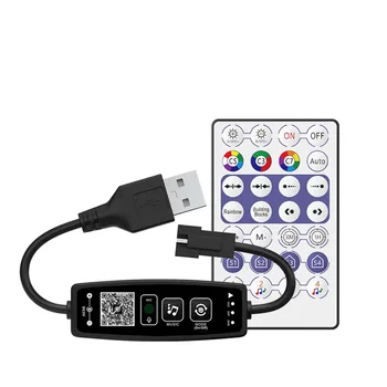 Mini USB/ DC Bluetooth Music APP 2048 Пиксельный Контролер с радиочестотни 28-клавишным дистанционно управление за led пиксела тръбопроводи ленти Dream Color с възможност за Адресиране