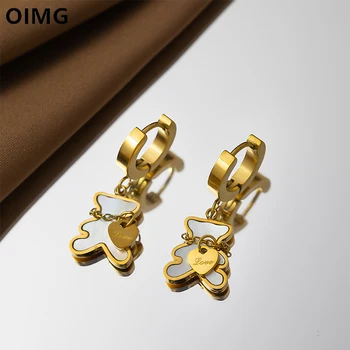 OIMG Неръждаема стомана 316L, със златно покритие корейски елегантните геометрични обеци-пръстени във формата на миди хубаво мече, за жени, Темпераментни обици капка