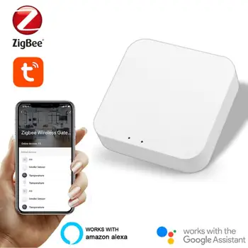 Sasha ZigBee 3.0 Smart Hub и безжичен / кабелен портал-мост за пренос на глас дистанционно управление на приложенията, работи с Алекса Google Home Асистент
