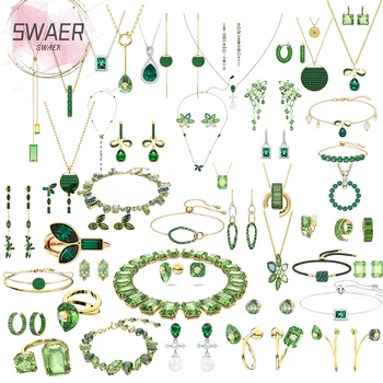 SWA Original Изящни Бижута, медальони Красива Земя от Сюзън Rockefeller, Колие със зелен Кристал, Обеци, Пръстен, гривна за жени