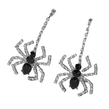 Y51E Обеци с паяци За жени и момичета, черни кубични кристали, окачени капки, Готически Дълги Големи обеци с паяци, украса за Хелоуин