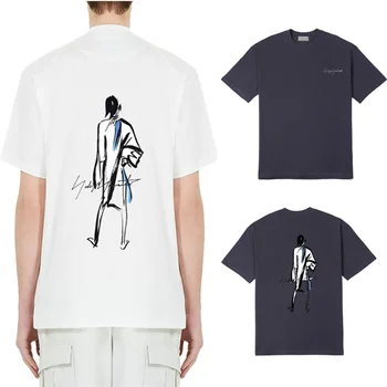 Yohji Yamamoto Y-3 2024 Лятна Мъжка тениска с абстрактен модел и принтом, Маркови Памучни Блузи с къс ръкав За мъже и жени