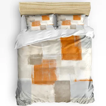 Абстрактни графити Оранжева боя, 3 броя, Комплект спално бельо за Спалня, Двойно легло, Домашен Текстил, Чаршаф, Стеганое одеяло, Калъфка за възглавница