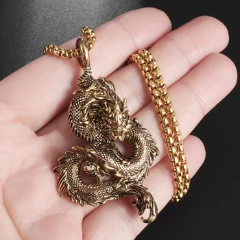 Арогантен Зодиакални медальон с дракон в китайския ретро етнически стил Колие с дракон За мъже и жени в стил пънк Trend бижута подарък