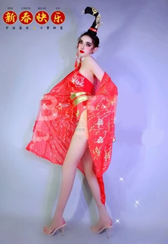 Бар и нощен клуб е Нов Коледен костюм гого на Нова година, дамски коледен костюм рокля червен цвят