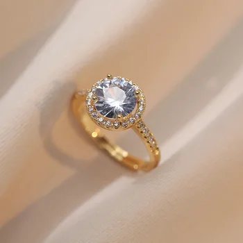 Бели Кръгли циркониеви годежни пръстени за жени 2023, Ново Модно Регулируем пръстен INS, Модни бижута аксесоари за сватбени партита