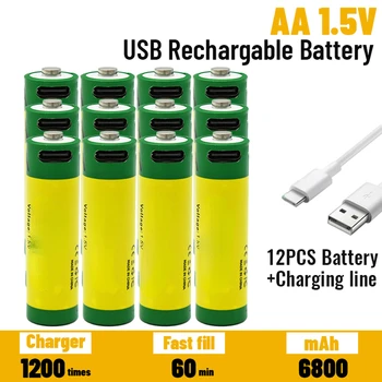 Бързо зареждане на литиево-йонна батерия 1,5 AA с капацитет 6800 mah и USB-акумулаторна литиево-йонна батерия USB за играчка на клавиатурата