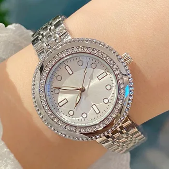 Висококачествени дамски дискови часовници R-D38 с диамантена инкрустация и прецизионным стоманена каишка, прости и ограничени, които показват интересна чар
