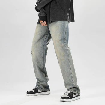 Висококачествени маркови мъжки дънки, Дънкови панталони-карго, 2023, Нова градинска дрехи, Хип-хоп Памучни панталони, Мъжки Оверсайз B136