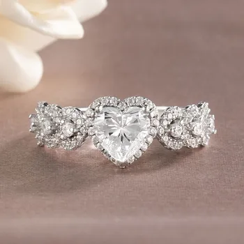 Годежни пръстени Huitan Сребърен цвят с кубическим цирконием във формата на сърце за жени, Луксозни Модни Пръстени за предложения за Ангажимента, Модни бижута 2022
