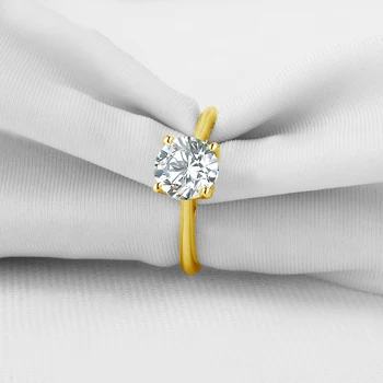 Годежни пръстени IOGOU от чисто жълто злато 10K, кръгла брилянтен Solitaire 7.0 мм 1,2 карата, D/VVS1, муассанит, годежни пръстени за жени