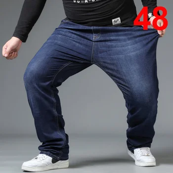 Голям Размер 48 Широки дънки, Мъжки Панталони, Големи Размери Модерни Ежедневни Обикновена дънкови панталони Мъжки Дънки За скейтборд Мъжки прави панталони Разтеглив