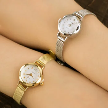 Дамски кварцов часовник с метален мрежесто каишка, малък и изящен циферблат, модни и ежедневни дамски часовници