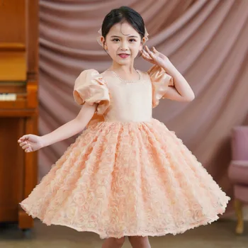 Детска Лятна рокля с цветен модел, Сладка Принцеса Рокля, Детско облекло за рожден Ден, Лятното часово Вечерна рокля с къс ръкав, Рокли за момичета в цветенце