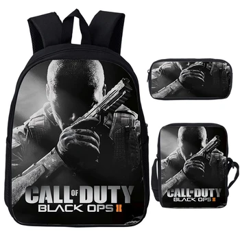 Детски 3 бр. компл. Геймърска Раница Call Of Duty Black Ops с принтом, Студентски чанта за книги, Пътен раница Call Of Duty, училищна чанта за момчета и момичета