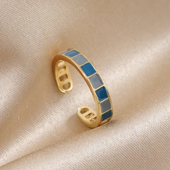 Европейската и американската Мода, Нов Стил, ретро Геометрично изглед към Клетчатое пръстен, Лесно Луксозно Просто Индивидуалното Женско който отваря пръстен