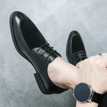Ежедневни бизнес обувки за мъже, сватба парти, Офис oxfords за мъже, Модел обувки с дантела, официални черни обувки с перфорации тип 