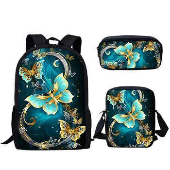 Ежедневните училищни чанти с принтом пеперуди, 3 серии, лека раница за момичета и момчета-тийнейджъри, Пътен училище раница Mochila Infantil