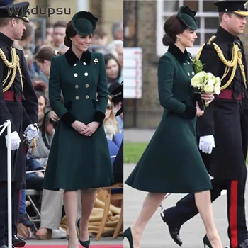 Елегантна покривка козината на принцеса Кейт Мидълтън, Зелено есенно-зимния винтажное приталенное Двубортное палто, рокля, Дамски официалната дамски дрехи