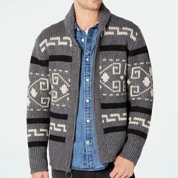 Есенно-зимния нов мъжки модерен случайни жилетка с ревера на палтото, Тънък жаккардовый вязаный пуловер