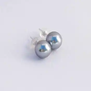 Естествена кръгла 12 mm Сиви перли във формата на миди, Сребърни обици Проба 925, Культивированные Фантазия Коледна украса, Аквакултури, Щастлив Великден, Направи си сам, Класика