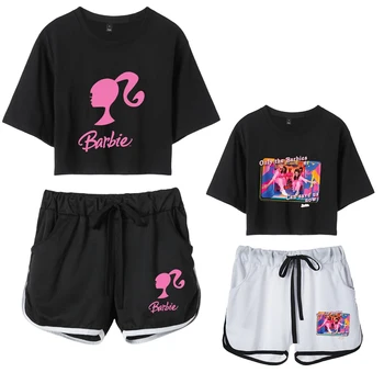Женски костюм Барби от 2 теми, панталони с къси ръкави, летни дрехи принцеса с анимационни герои за йога, Кавайный комплект за момичета, Безплатни безалкохолни спортен комплект, подаръци