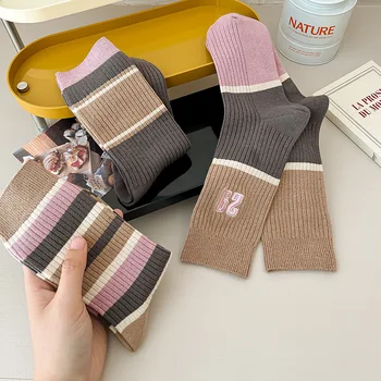 Женски чорап в лента за жени, Чорапи с модерен принтом, Ежедневното движение, Средната тръба, Мек памук Пролетно-летния отглеждане Сокс