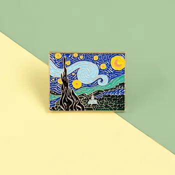 Звездното небе эмалевая брошка на абстрактното изкуство на иконата с маслена картина на известен художник Ван Гог живопис с маслени бои иконата, за дрехи, бижута подарък