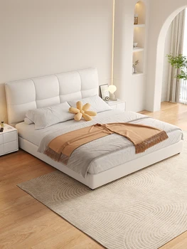 Италианската изключително проста мека двойно легло от висококачествена атмосферната кожа art bed light луксозна модерна проста спалня