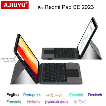 Калъф за клавиатура за Redmi Pad SE 2023 Red Mi Pad Se 11-инчов защитен калъф за таблет с клавиатура На английски, френски, корейски, Немски, руски език