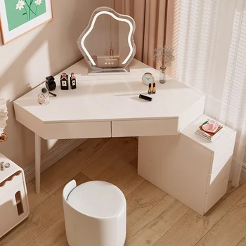 Комплект Бели тоалетни масички, Изчистен Ъглов шкаф за съхранение на козметика, Модерно Луксозно обзавеждане за спални Tavolo Trucco LJ50DT