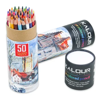 Комплект цветни Моливи Kalour 50 Цвята с мека ядро от дърво, Маслени Моливи за чертане на Скици За възрастни начинаещи, Учебни пособия за студенти