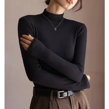 Корейски стилни есенни дамски тениски в рубчик с многослойностью, Топли зимни Многослойни Основни Тениски с дълъг ръкав, Елегантни Дамски Потник, блуза C5411