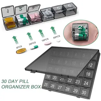 Кутия за съхранение на таблетки с голям капацитет, видимо компактен органайзер за таблетки за 30 дни, кутия-органайзер за хапчета, Стоки за дома