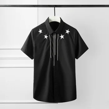 Летни мъжки ризи Minglu, висококачествени, с бродерия под формата на пет звезди, мъжки ризи с къс ръкав, плюс Размер 4xl, ежедневни тънки ризи, мъжки