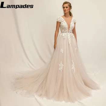 Луксозна сватбена рокля, украшенное красиви бродерии с V-образно деколте и хубави копчета, сватбена рокля, рокля за рожден ден