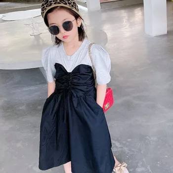 Лятна Рокля за момичета, Модерно Плиссированное рокля Трапецовидна форма в корейски, Европейски и американски стил за Малки Момичета, Детски дрехи За момичета