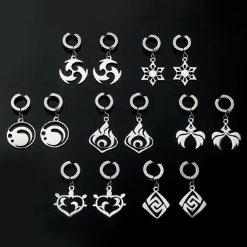 Медальони от неръждаема стомана, бижута-обеци Genshin Impact, Обеци с пискюли от 7 елементи за любителите на игри, подпори за cosplay, аксесоар за уши