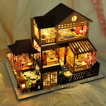 Миниатюри Къща за построяване на домове със собствените си ръце модел на дома на ръчно изработени творчески играчки, дървени подарък за рожден ден